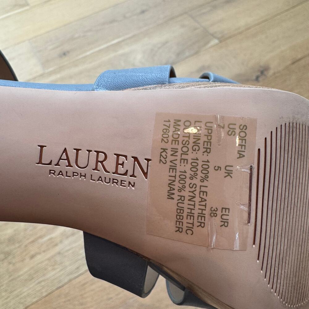 Lauren Ralph Lauren Soffia Nappa Leather Ankle Strap Platform Sandal Gray Size 7 - Picture 6 of 8